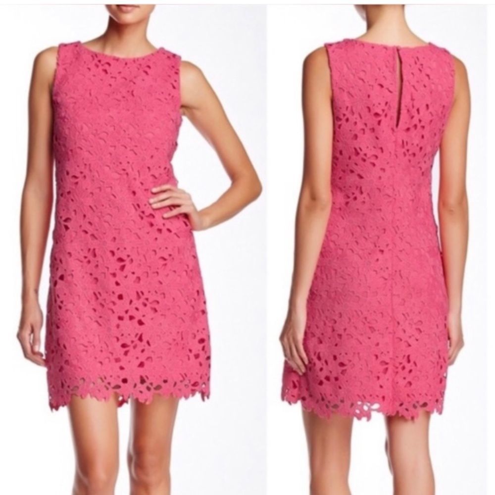 Jessica Simpson Bright Pink Lace Embossed Tank Cocktail Dress NWOT
